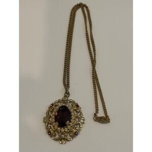 Vintage Coro Faux Amethyst & Seed Pearls Pendant Necklace Unsigned